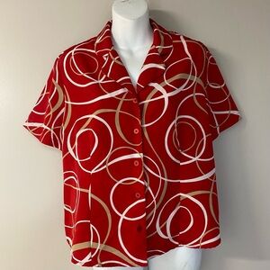 Alfred Dunner Red Geometric Prints Long Sleeve Blouse Top Shirt Sz 14 P